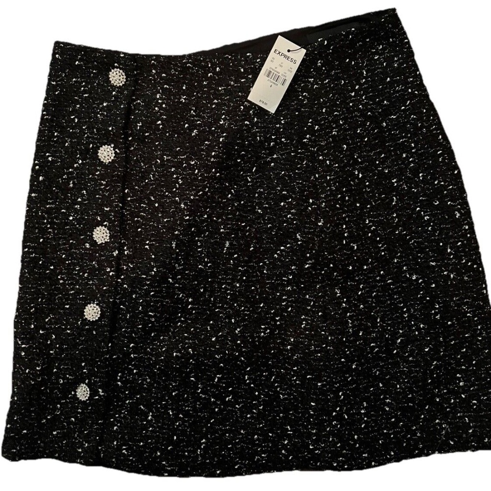 Express Tweed Short‎ Skirt Buttons Sz 4 Black Holiday Bedazzled NWT 🔥